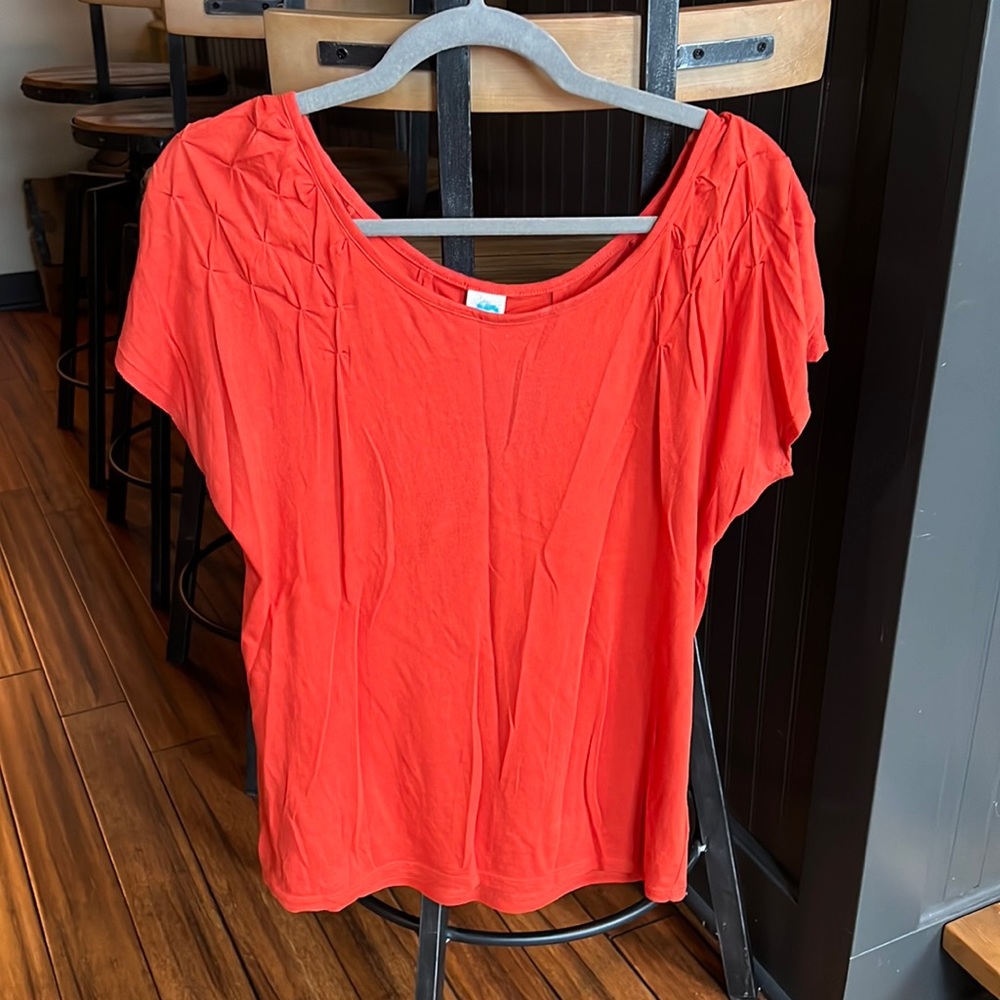 Anthropologie Orange Cotton Tee with Pleated Details